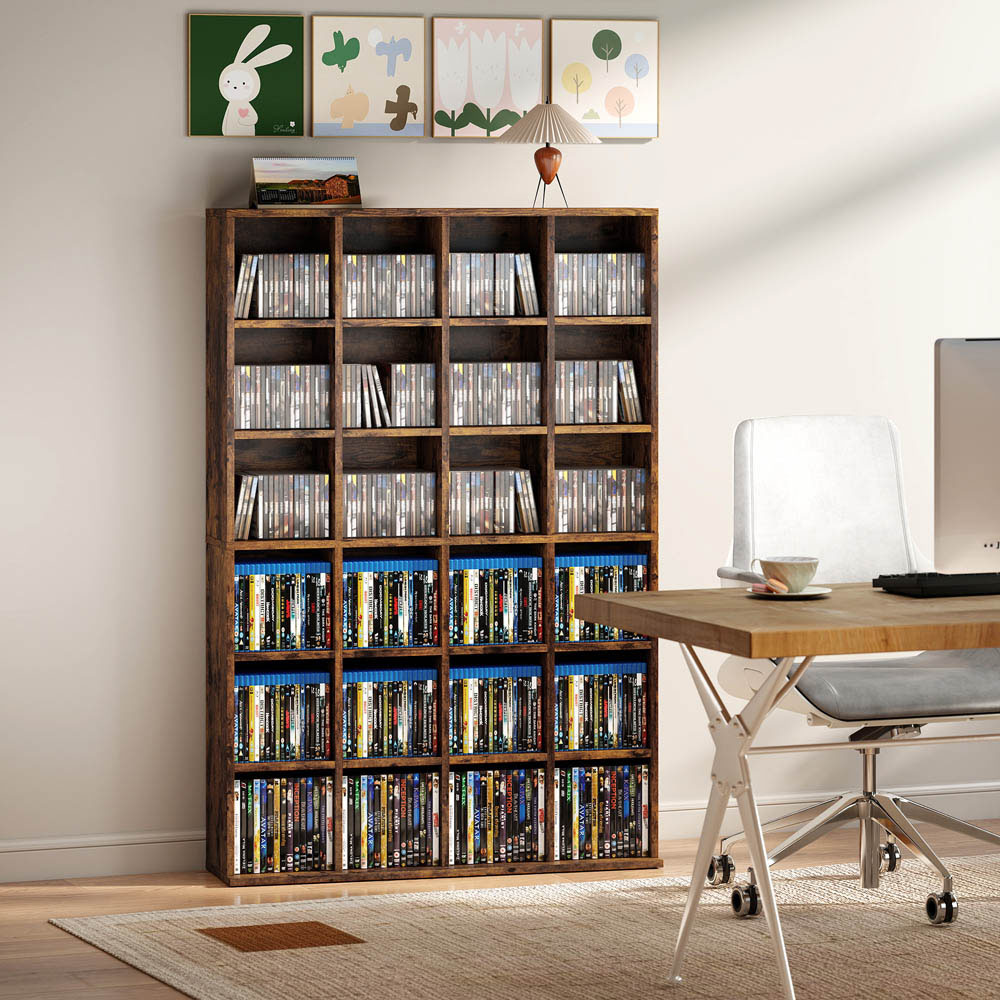 Portland 24 Shelf Rustic Brown Media Storage Rack Image 4