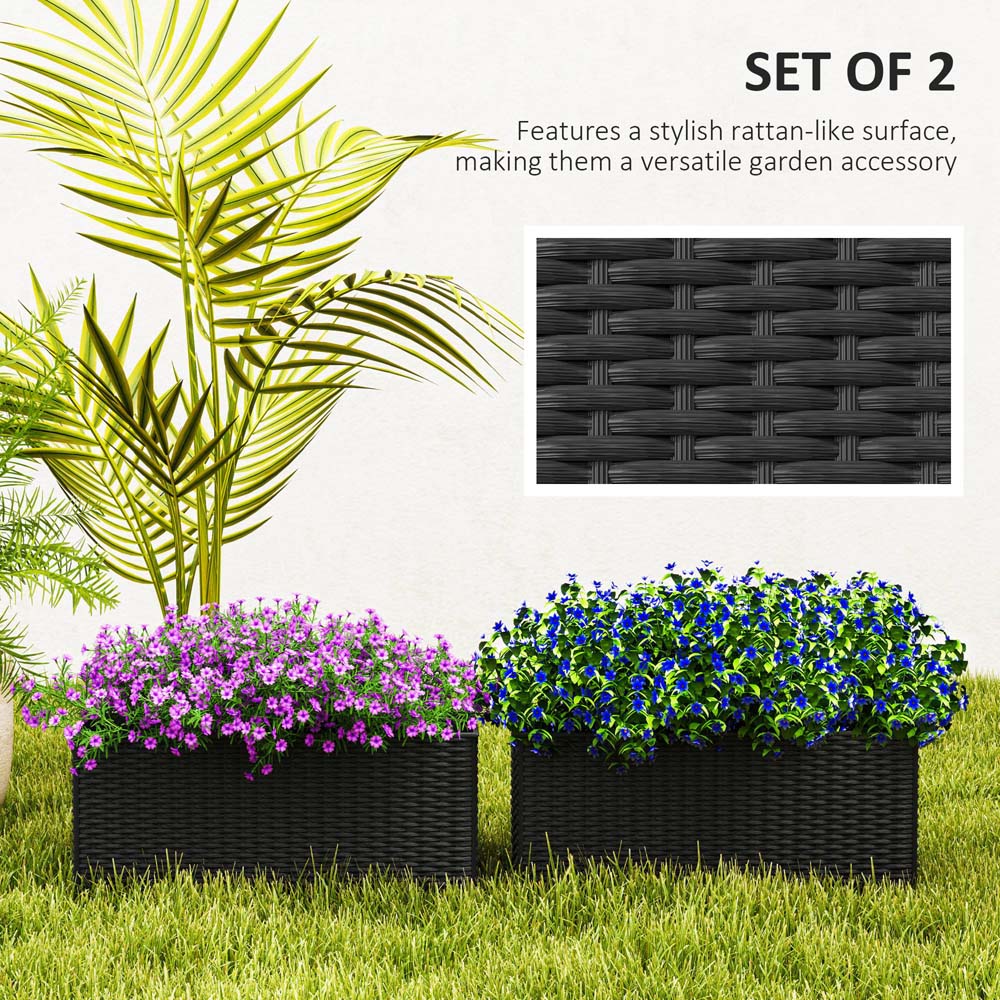 Outsunny Black Rattan Look Hanging Flower Box 50cm 2 Pack Image 4