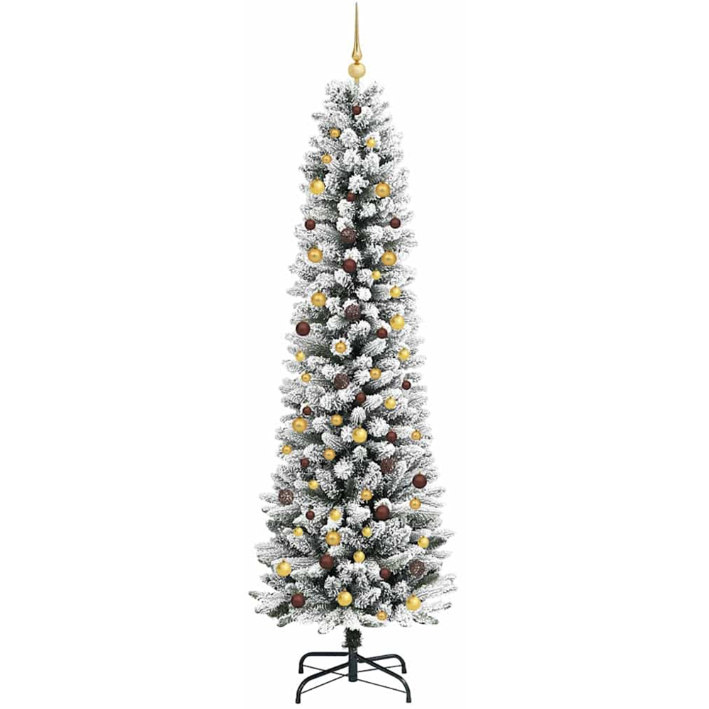vidaXL Pre-Lit Gold Baubles Artificial Snow Flocked Christmas Tree 8ft Image 4
