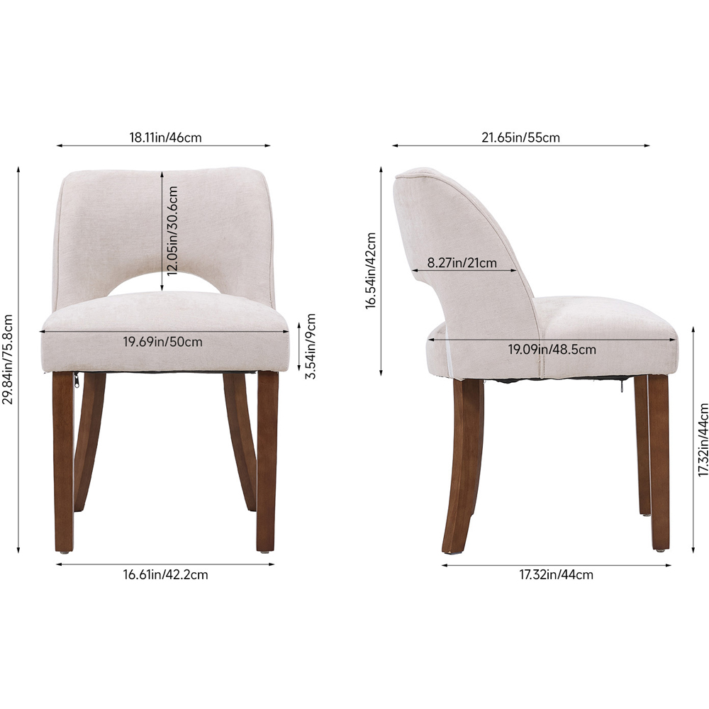 Living and Home Set of 2 Beige Chenille Curved Cutout Backrest Dining Chair Image 9