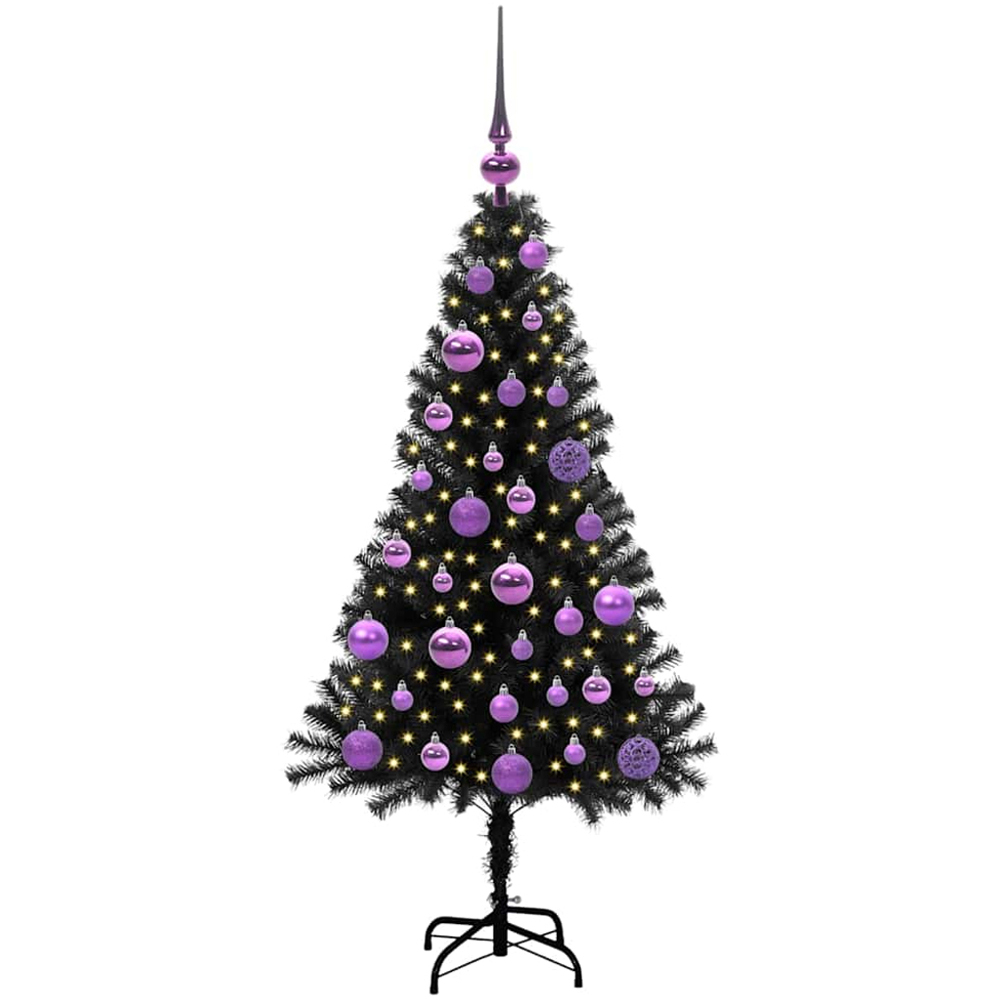 vidaXL Pre-Lit Lilac Baubles Black Artificial Christmas Tree 4ft Image 1