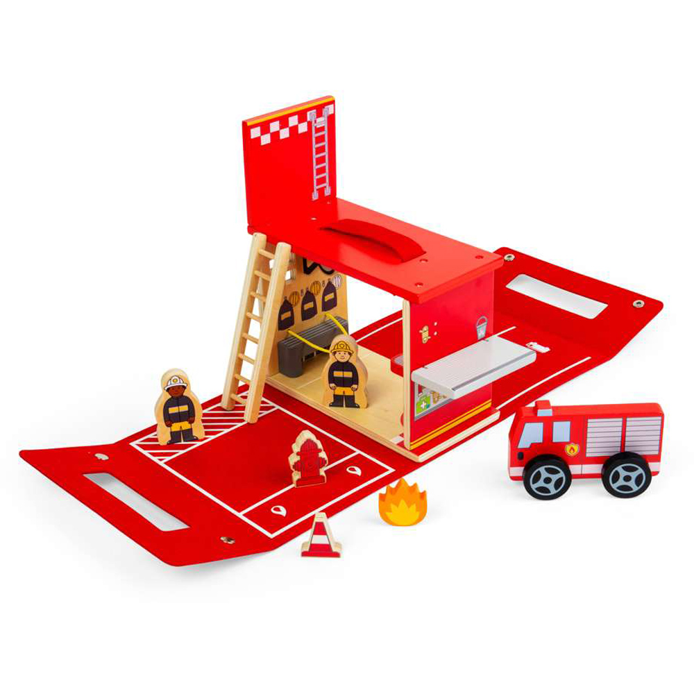 Bigjigs Toys Kids Fire Station On The Go Portable Playset 8 Piece Image 3
