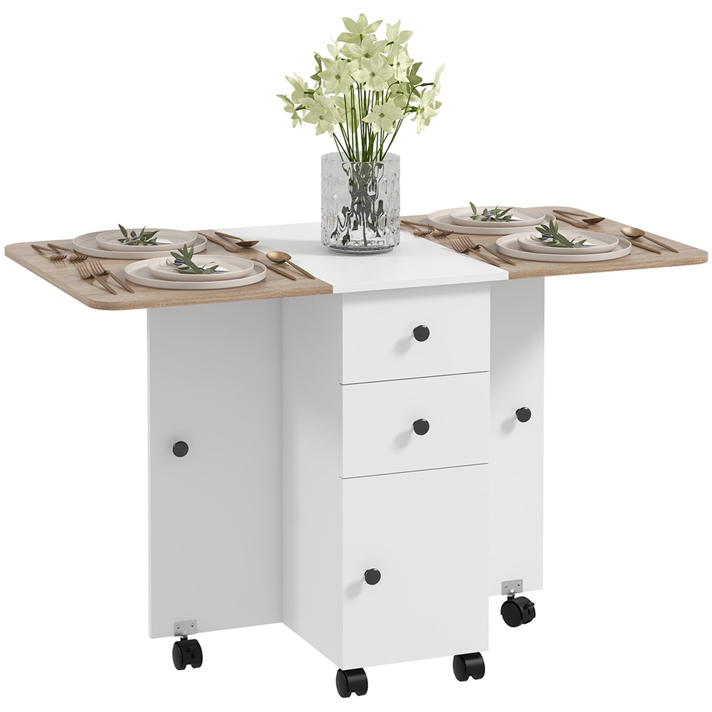 HOMCOM 6 Seater Oak and White Drop Leaf Dining Table Image 2
