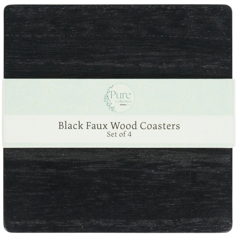 Set of 4 Faux Wood Coasters Black Image 1