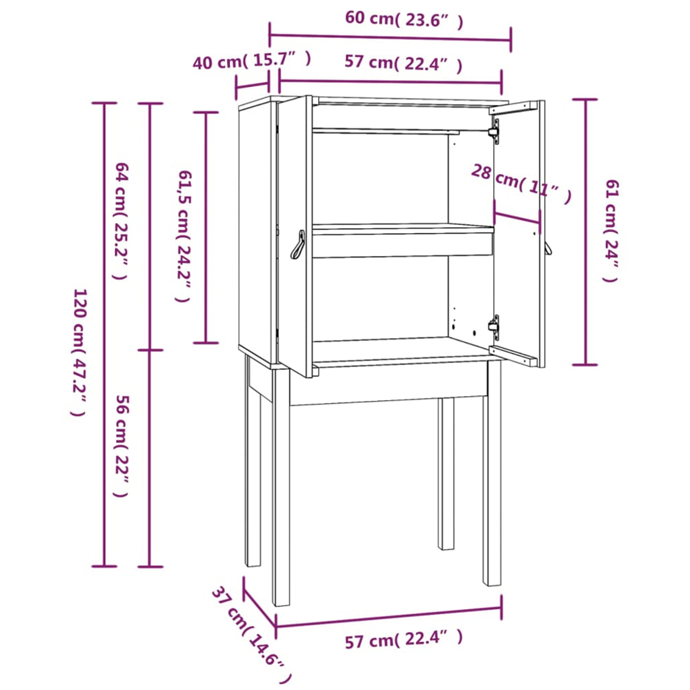 vidaXL 2 Door 2 Shelf Honey Brown Solid Wood Pine Highboard Image 9