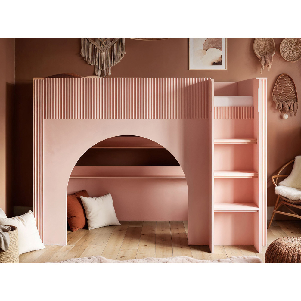 Flair Kaska Single Pink Ribbed Panel Mid Sleeper Bed Image 4