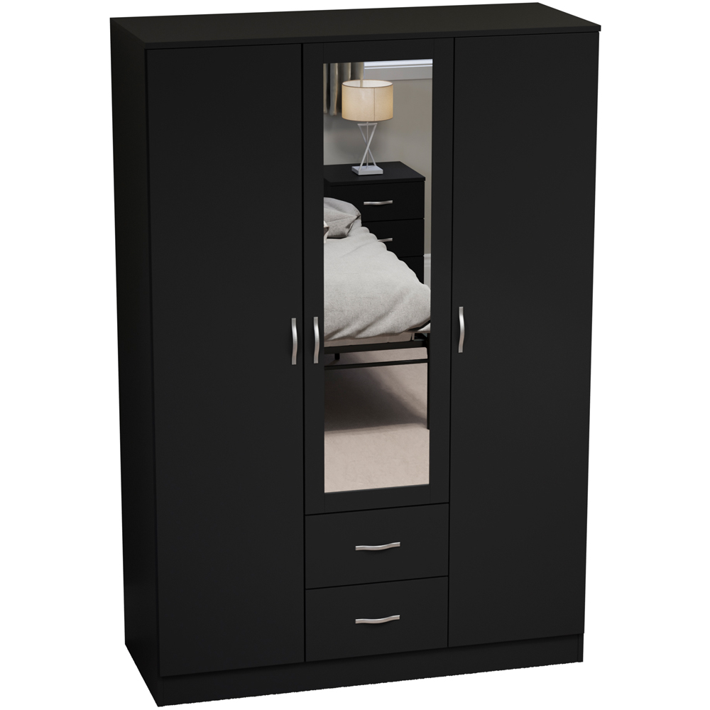 Vida Designs Riano 3 Door 2 Drawer Black Mirror Wardrobe Image 2