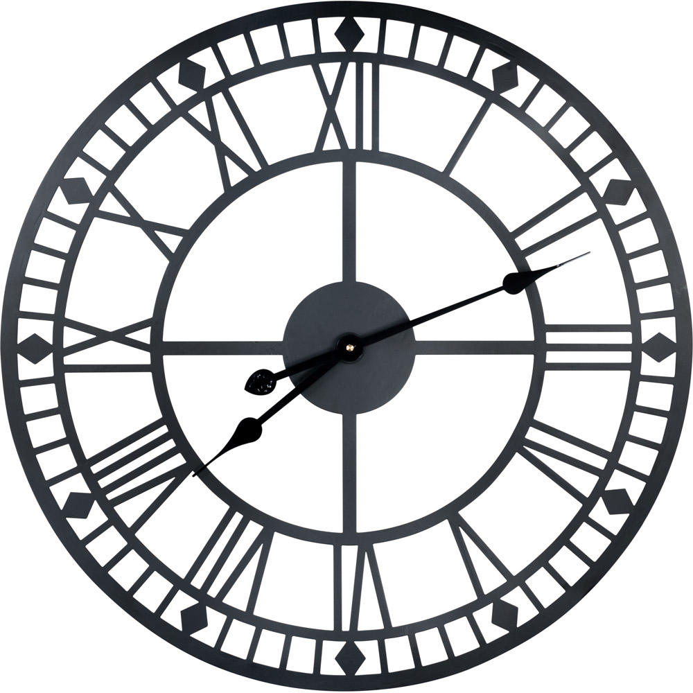 St Helens Black Open Face Design Non Ticking Garden Clock 60cm Image 1