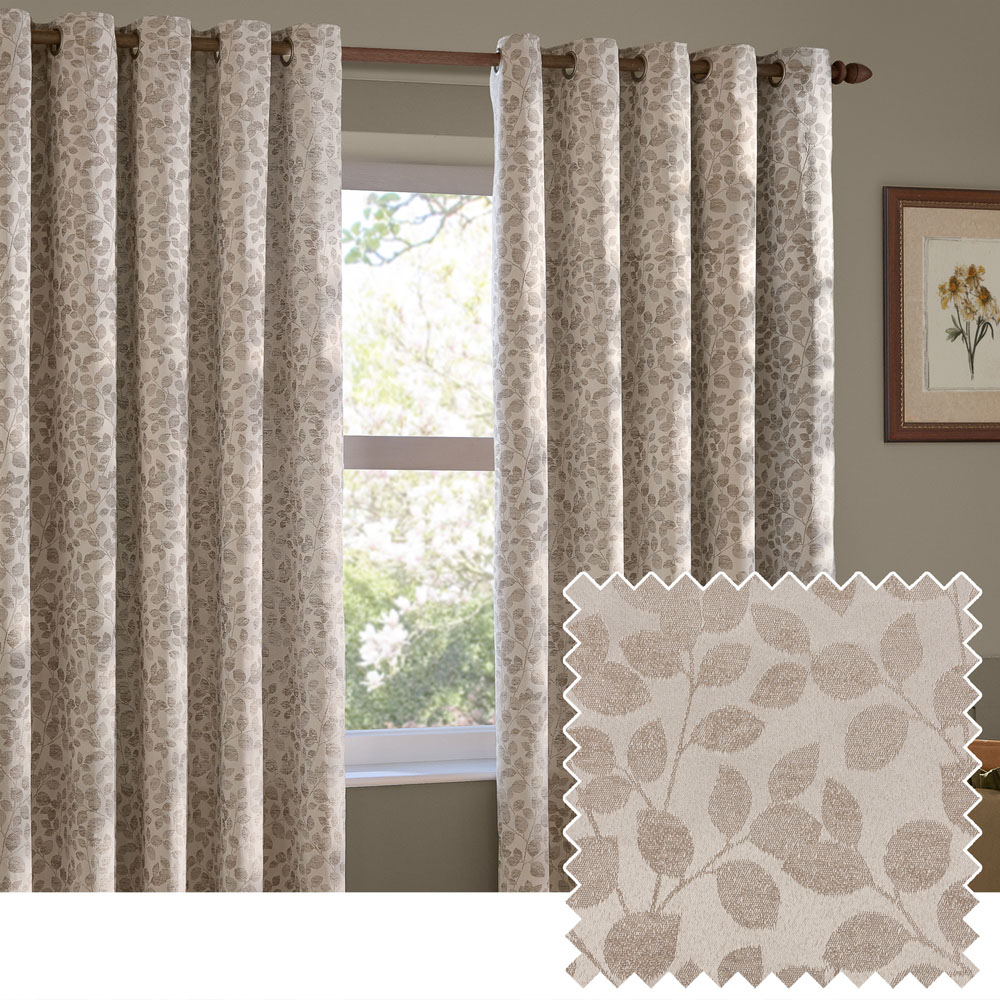 Wylder Grace Leaf Natural Jacquard Fully Lined Eyelet Curtains 168 x 229cm Image 2