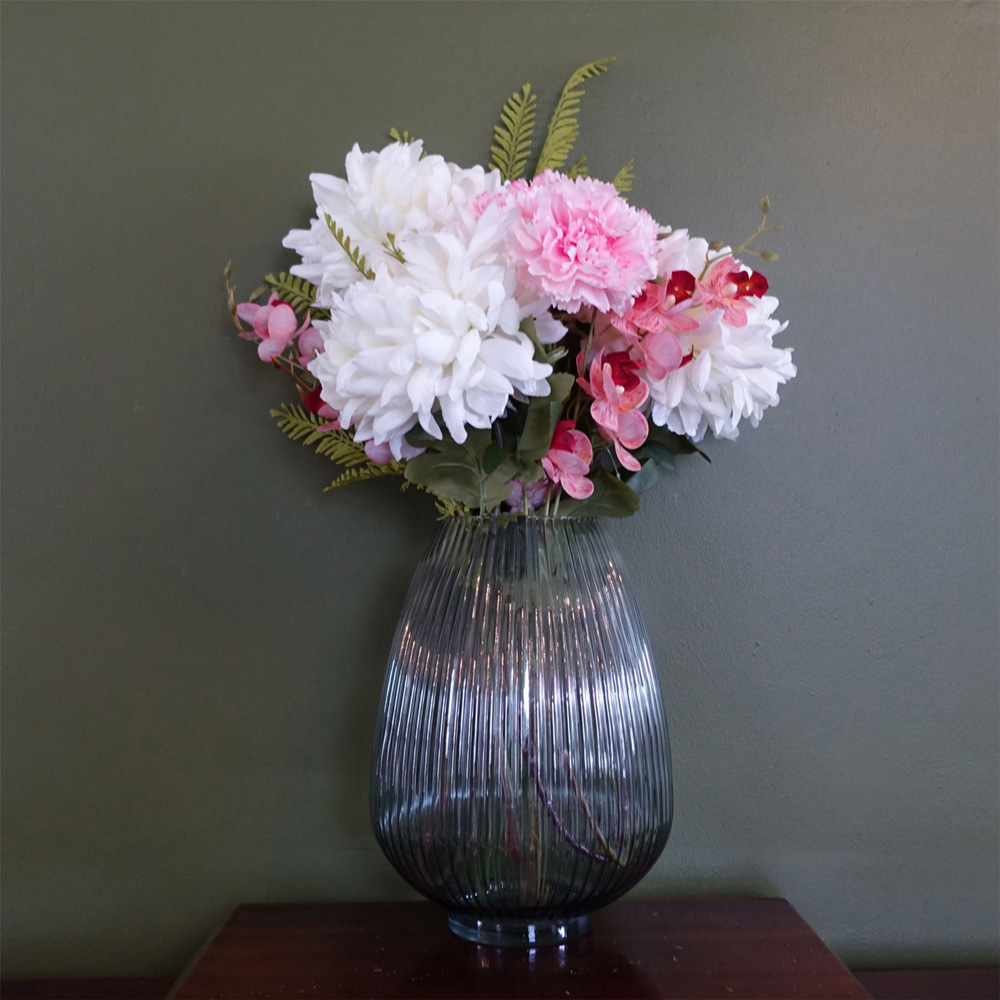 Leaf Chrysanthemum and Orchid Artificial Flower Bundle with Glass Vase 60cm 10 Pack Image 2