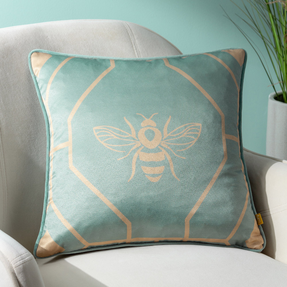 furn. Bee Deco Eau De Nil Geometric Cushion Image 2