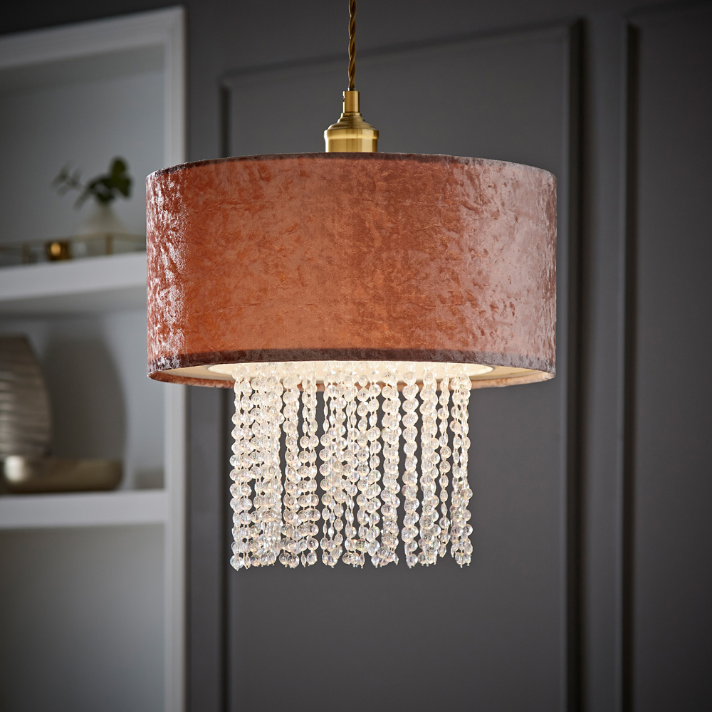 ValueLights Boland Dusky Pink Velvet Droplets Pendant Shade Image 6