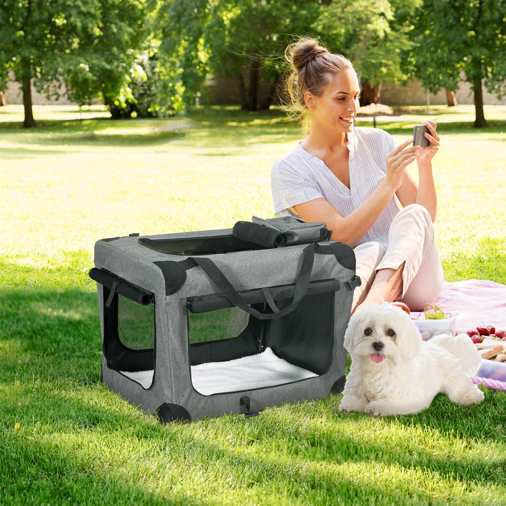 PawHut 70cm Grey Foldable Pet Carrier Bag with Cushion Image 2