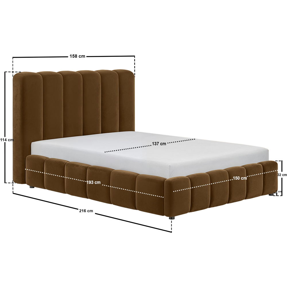 Solace+Co Emilie Double Brown Velvet Ribbed Ottoman Bed Image 8