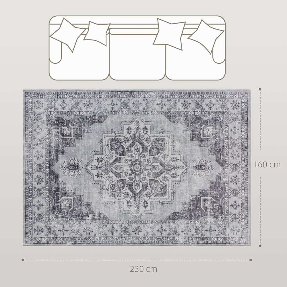 HOMCOM Grey Floral Flannel Non Slip Rug 230 x 160cm Image 9
