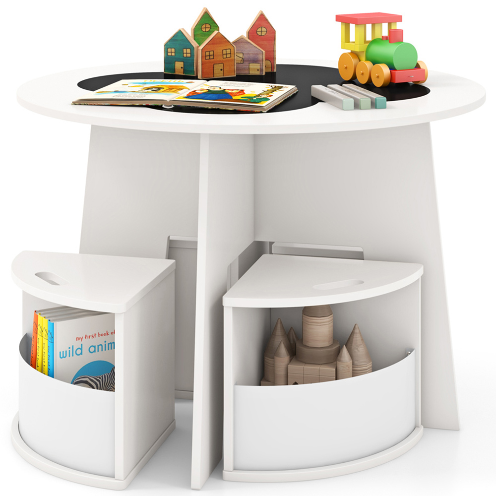 Costway 4 Seater White Kids Table Set with Writable Blackboard Desktop Image 3