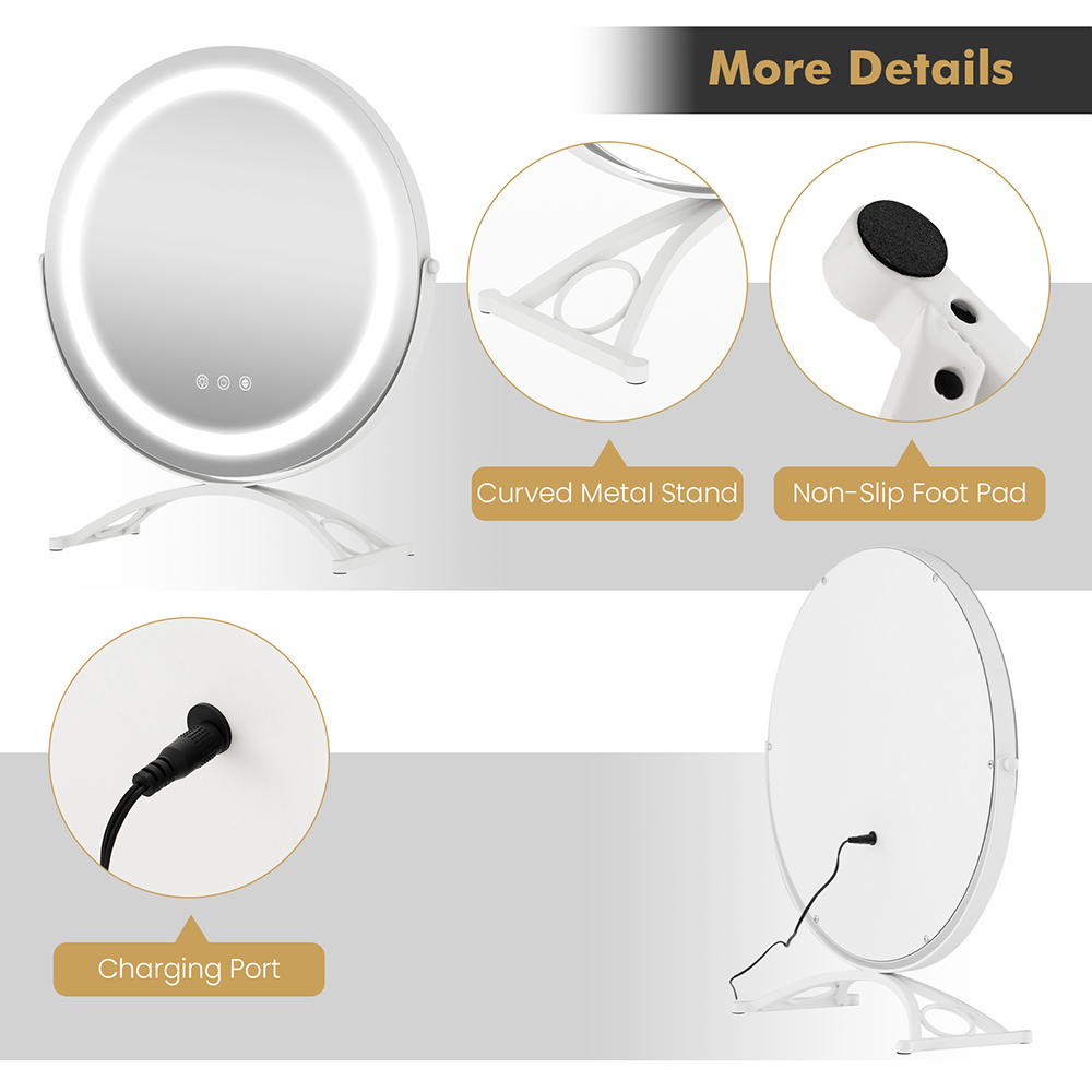 Costway White LED Light Touch Screen Makeup Vanity Round Mirror Image 7