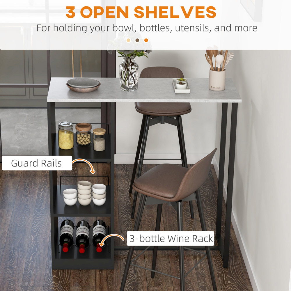 HOMCOM 3-Tier Black Breakfast Bar Table with Wine Rack Image 5