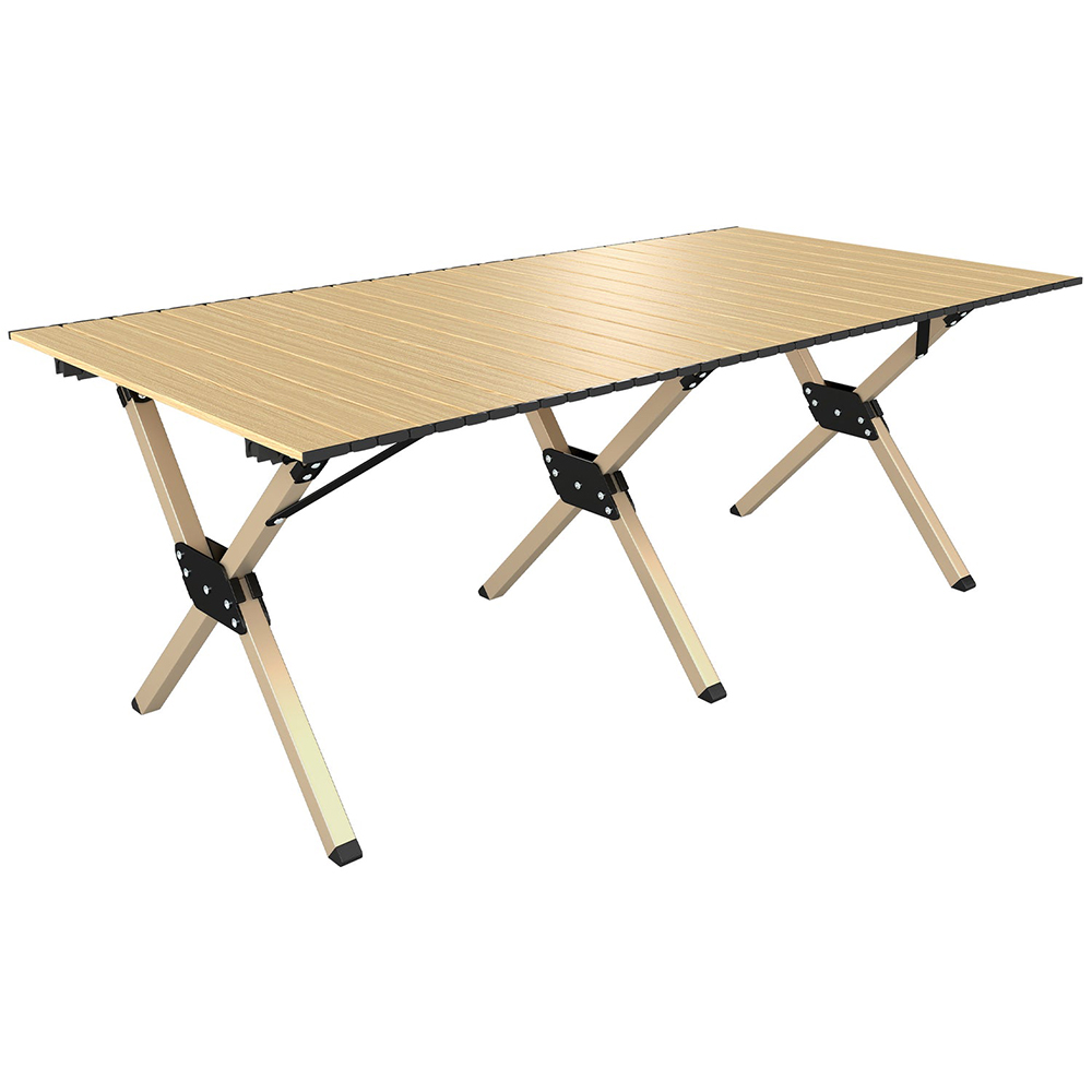 Outsunny 4ft Brown Roll Up Top Metal Frame Foldable Camping Table Image 1