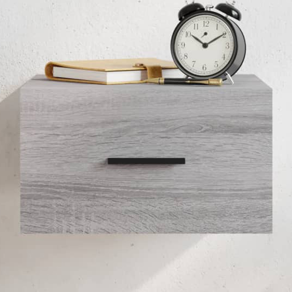 vidaXL Single Drawer Grey Sonoma Wall Mounted Bedside Cabinet Image 1