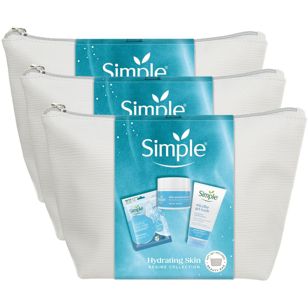 Simple Hydrating Skin Regime Sheet Mask Facial Gel Wash and Quench Cream Gift Set 3 Pack Image 1