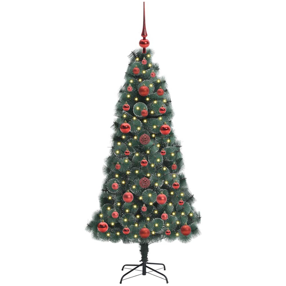 vidaXL Pre-Lit Red Baubles Green Artificial Christmas Tree 4ft Image 1