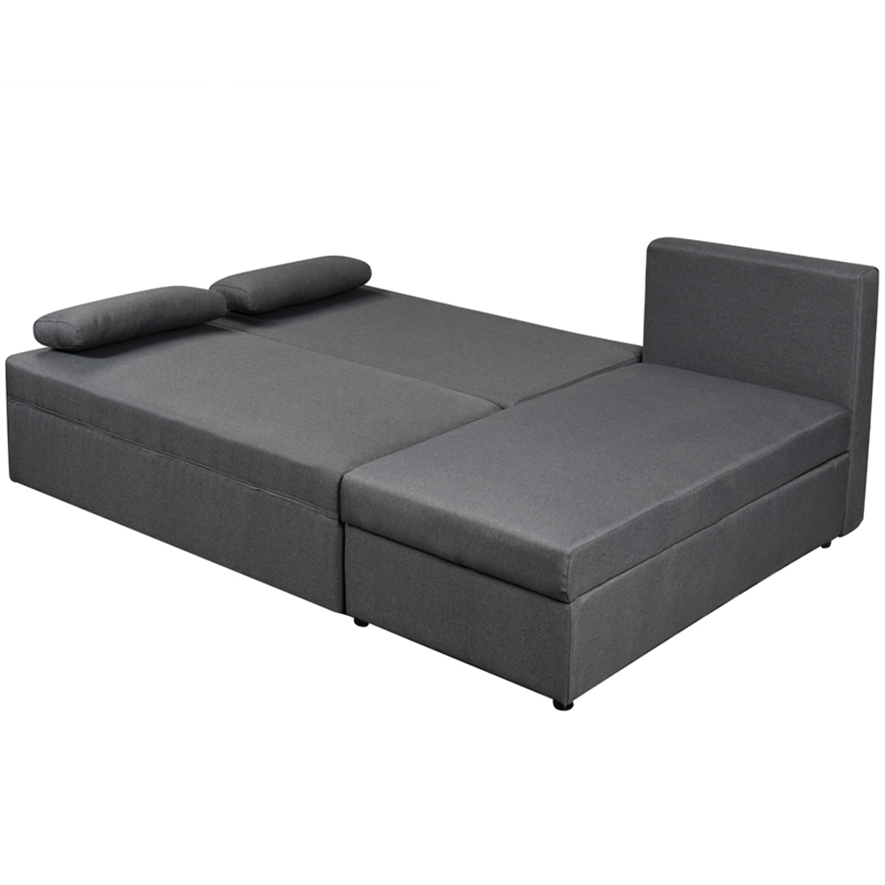 Comfy Living 3 Seater Grey Linen L Shaped Corner Sofa Bed with Storage Image 5