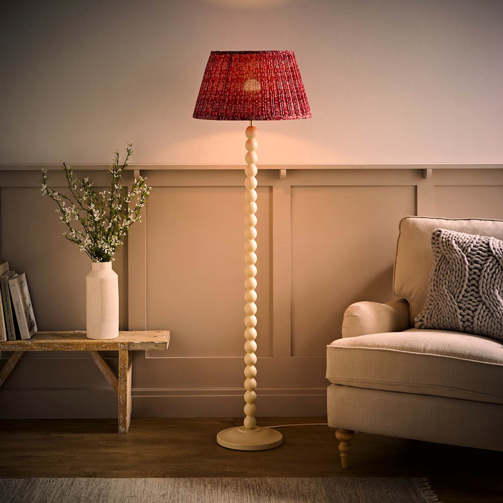 ValueLights Bobble Burgundy Pleated Shade Cream Wooden Floor Lamp with Bulb Image 2