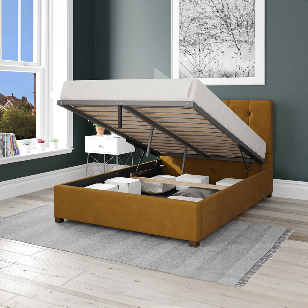 Aspire Hepburn Small Double Ochre Plush Velvet Ottoman Bed Image 2