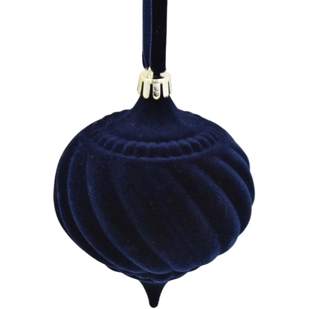 Pack of 4 Flocked Onion Baubles Navy Image 2