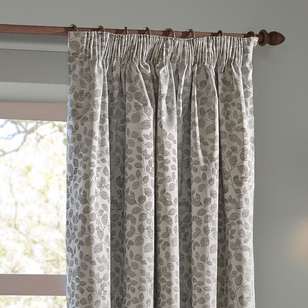 Wylder Grace Leaf Mist Grey Jacquard Fully Lined Pencil Pleat Curtains 229 x 183cm Image 3