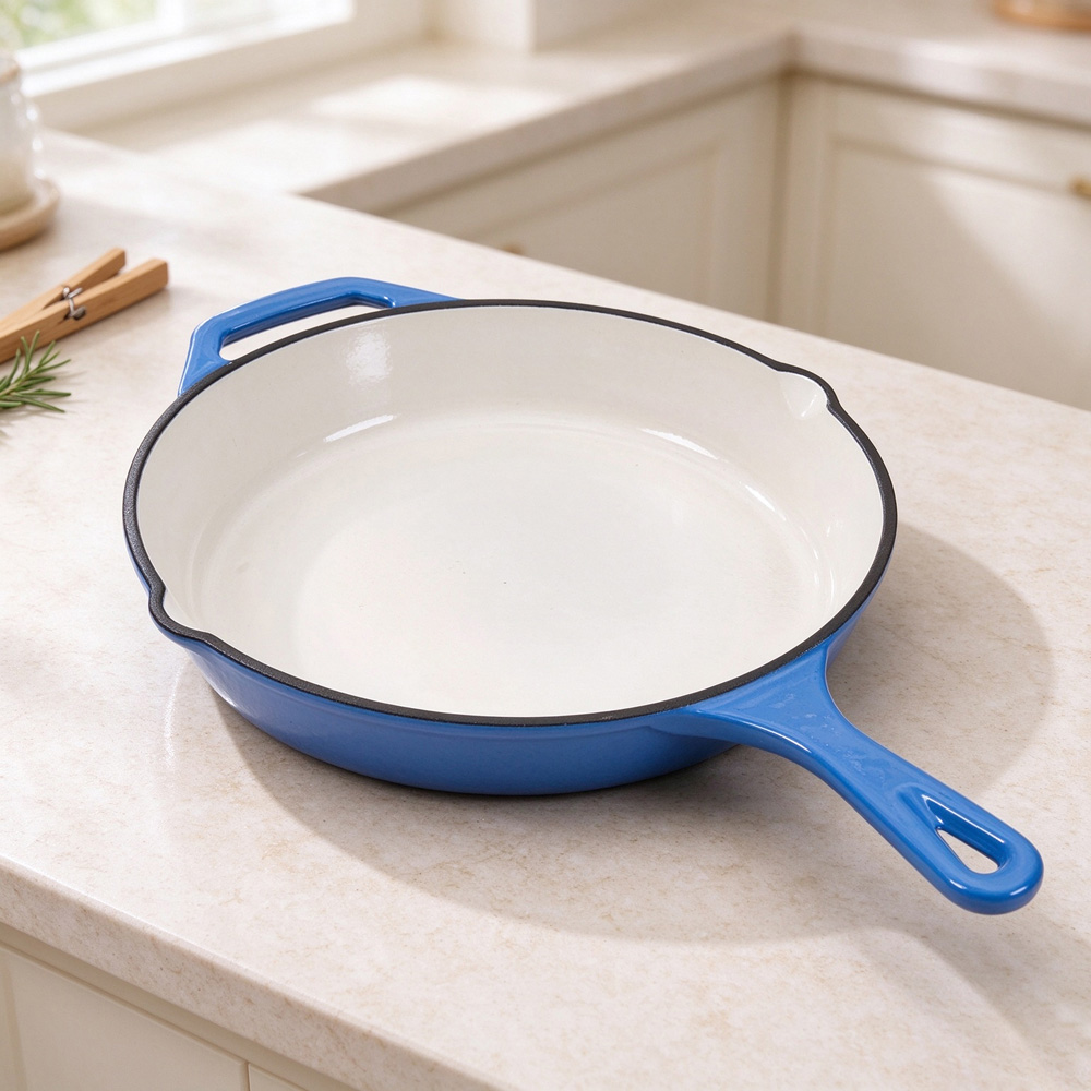 Living and Home 26cm Blue Enamelled Cast Iron Round Skillet Image 7