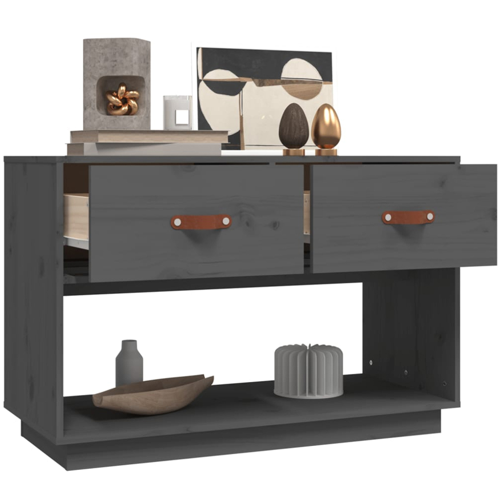 vidaXL 2 Drawer Single Shelf Grey Solid Pine TV Cabinet Image 5