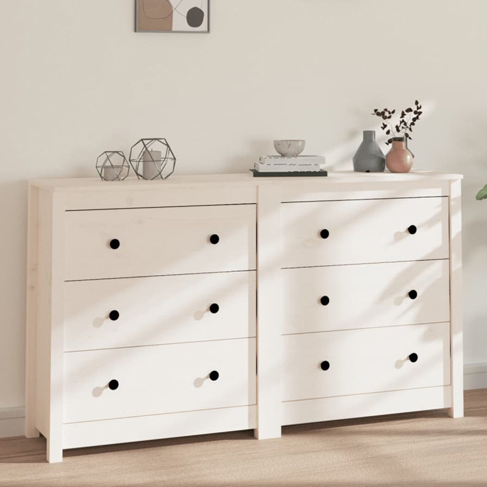 vidaXL 6 Drawer Pine Wood White Sideboard Image