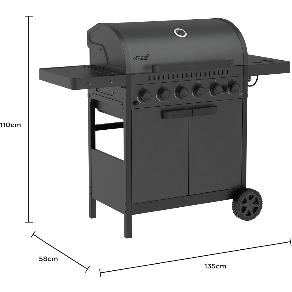 Ottimo 420 6 Burner Matt Grey and Black Gas BBQ with Side Burner Image 9