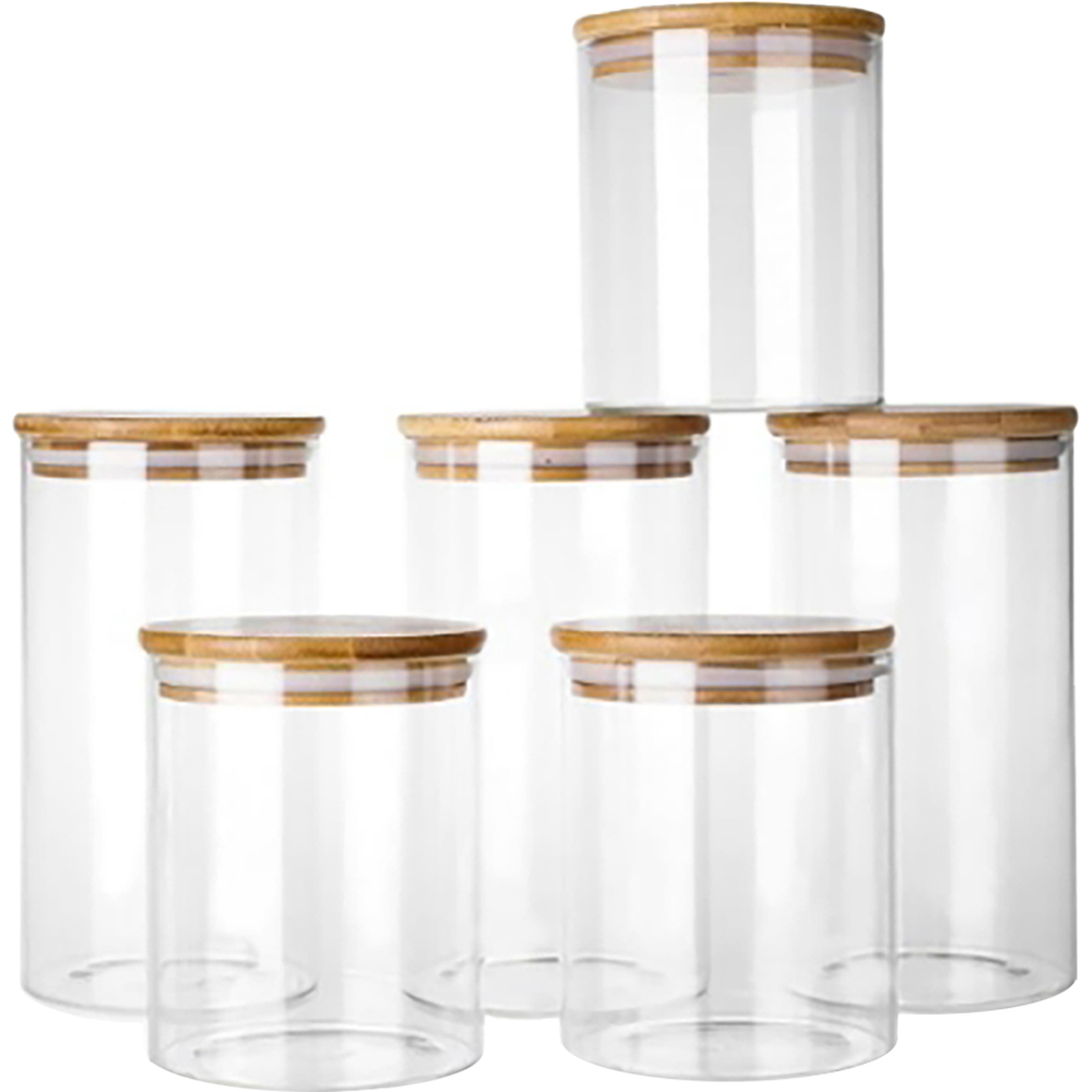 Neo Airtight Bamboo Lid Glass Storage Jar 6 Pack Image 1
