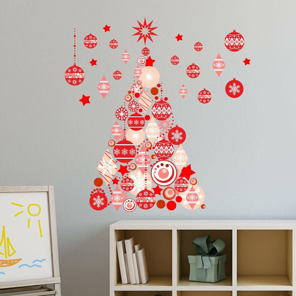 Walplus Red Christmas Tree Self Adhesive Wall Stickers 21 Piece Image 3
