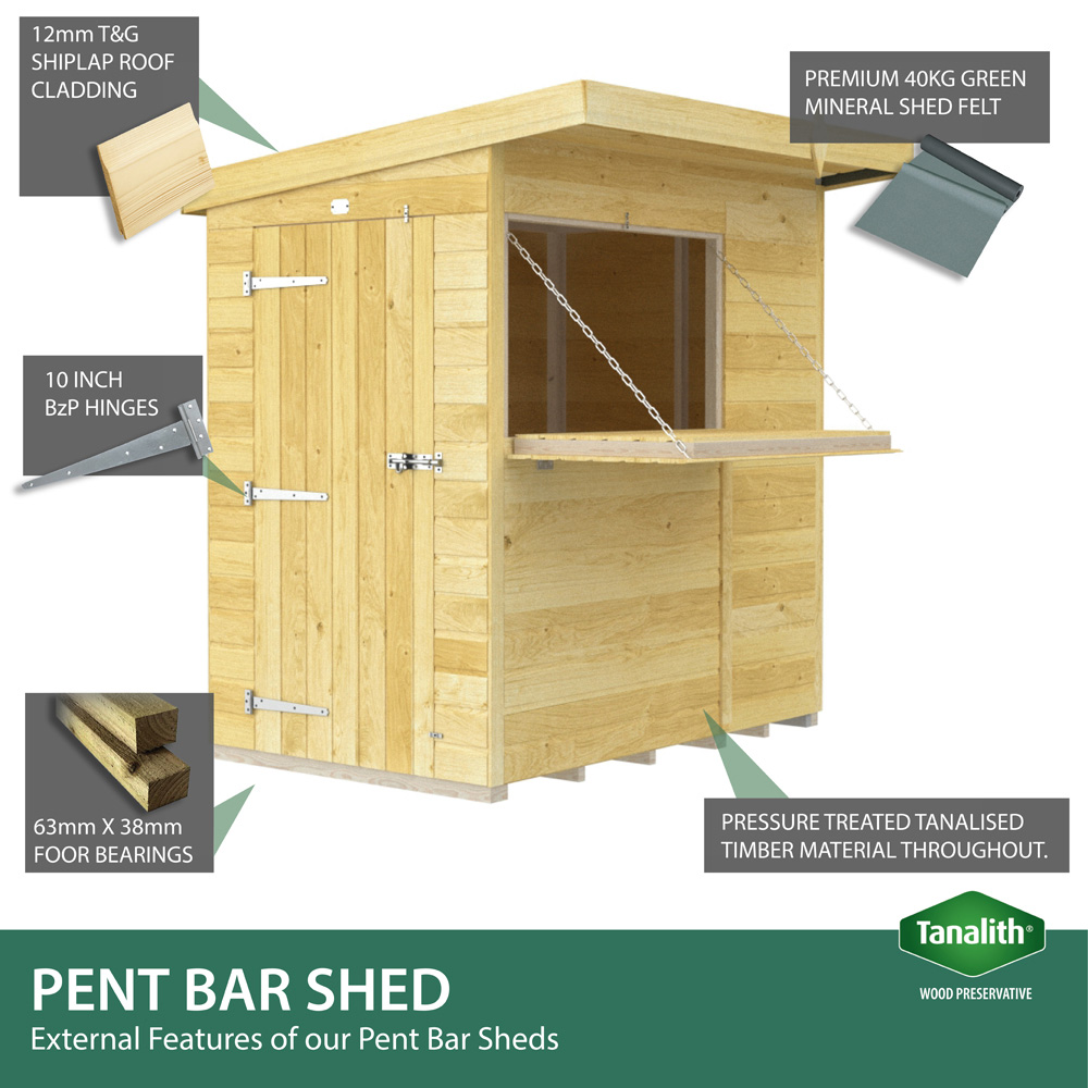 DIY Sheds 10 x 6ft Single Door Pressure Treated Tongue and Groove Timber Outdoor Bar Shed Image 7