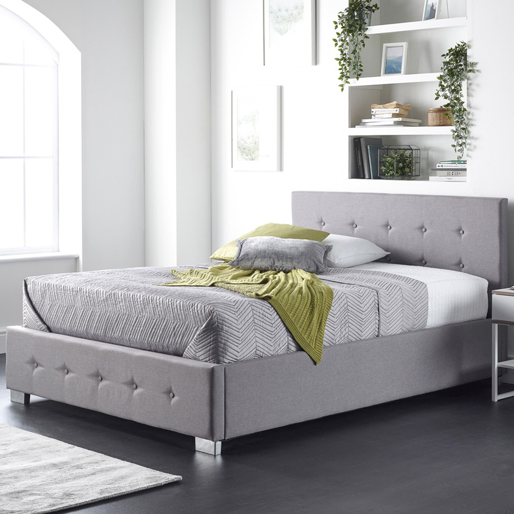 Aspire Double Grey Linen Side Opening Ottoman Storage Image 1
