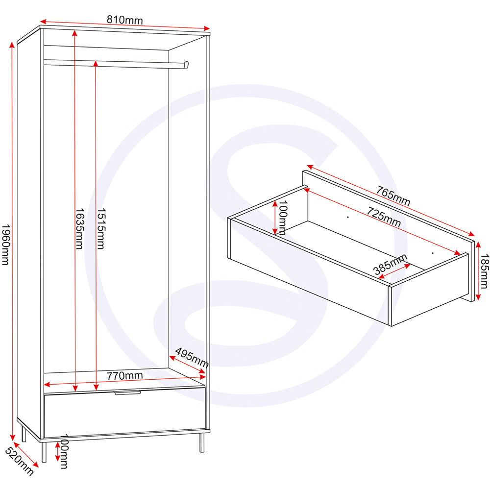 Seconique Madrid 2 Door Wardrobe Grey and White Gloss Bedroom Furniture Set Image 9