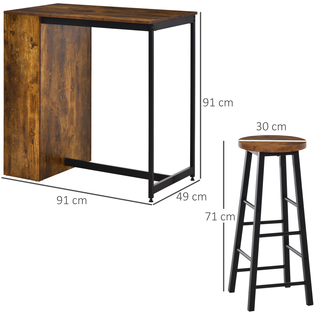 Portland 2 Seater Black and Wood Effect Bar Table with Stools and Storage Shelf Image 8