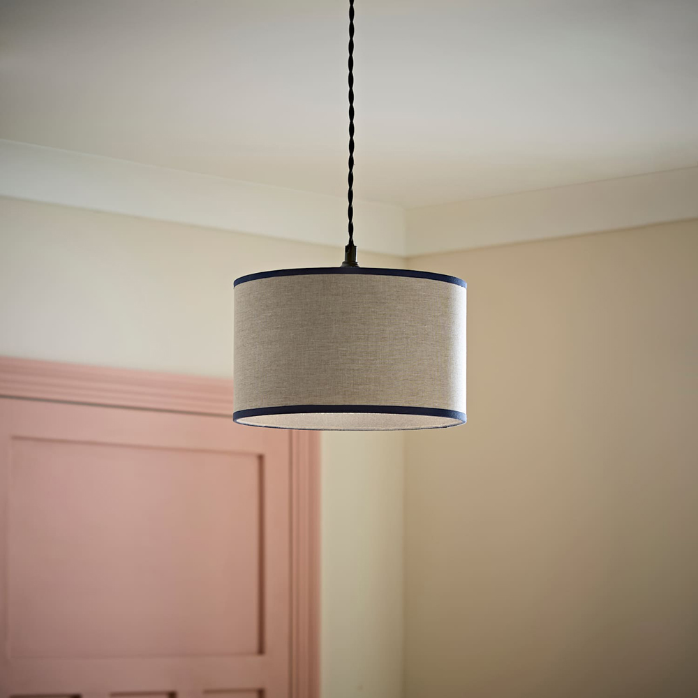 ValueLights Kiara Natural Linen Small Lamp Shade with Navy Trim Inner 25cm Image 6