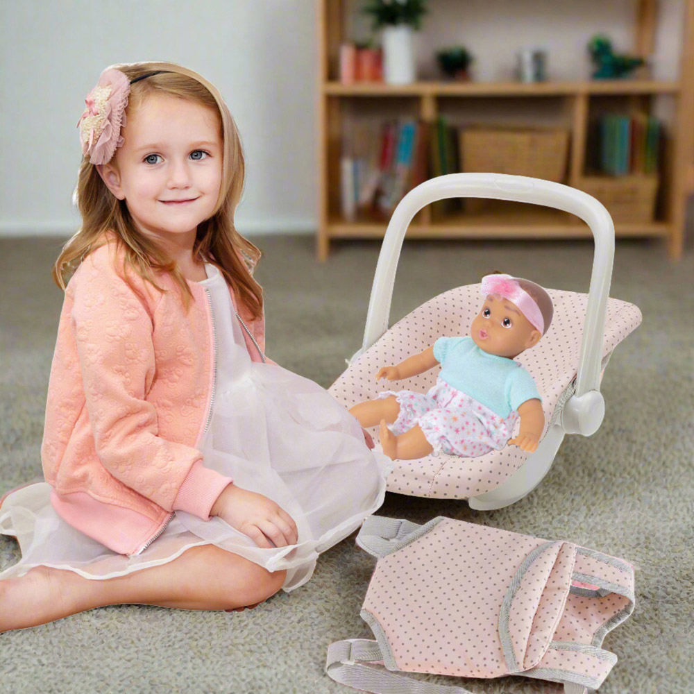 Teamson Kids Olivia's Little World 2 Piece Polka Dot Princess Baby Doll Carrier and Car Seat Set Image 5