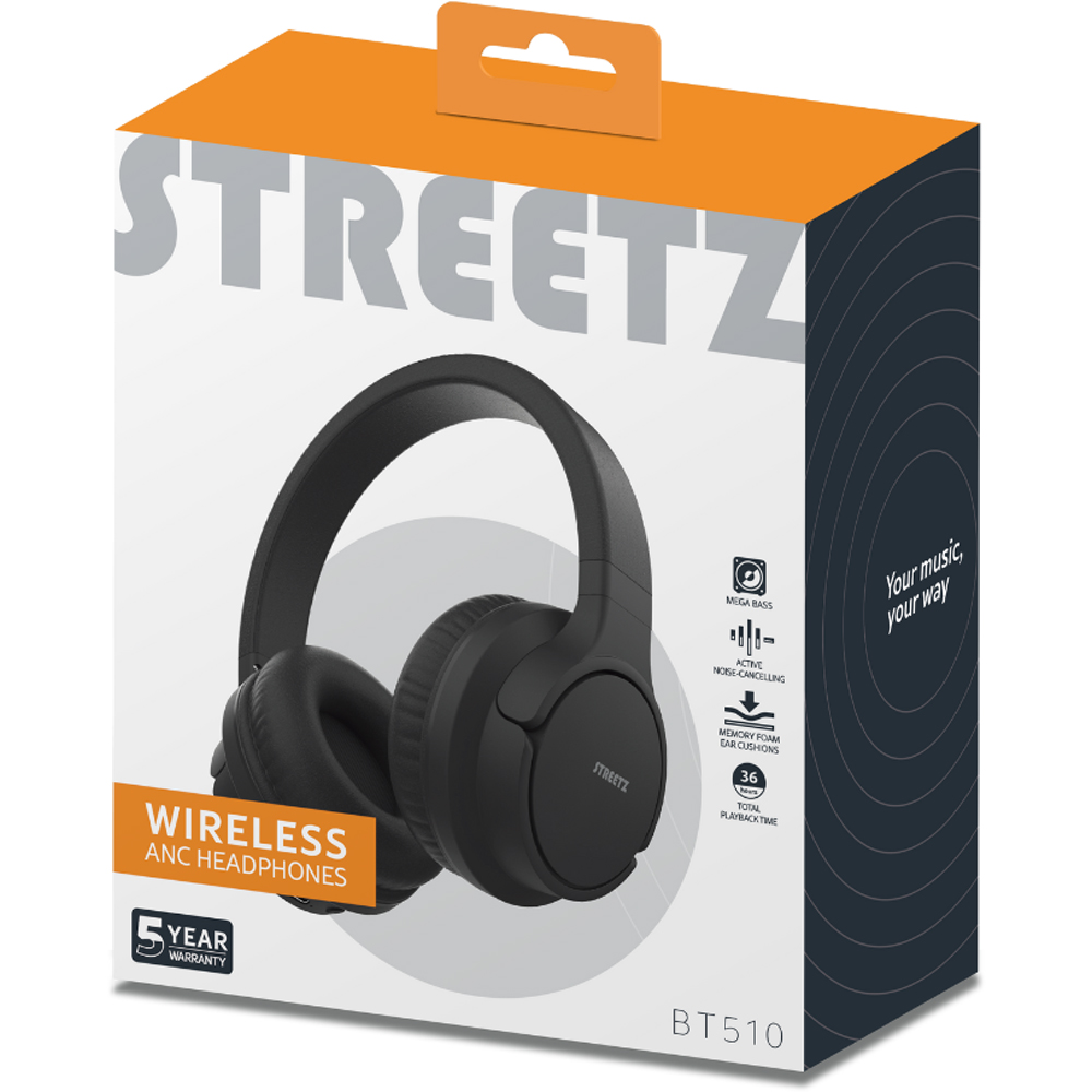 Streetz BT510 Black Active Noise Cancelling Bluetooth Headphones Image 7