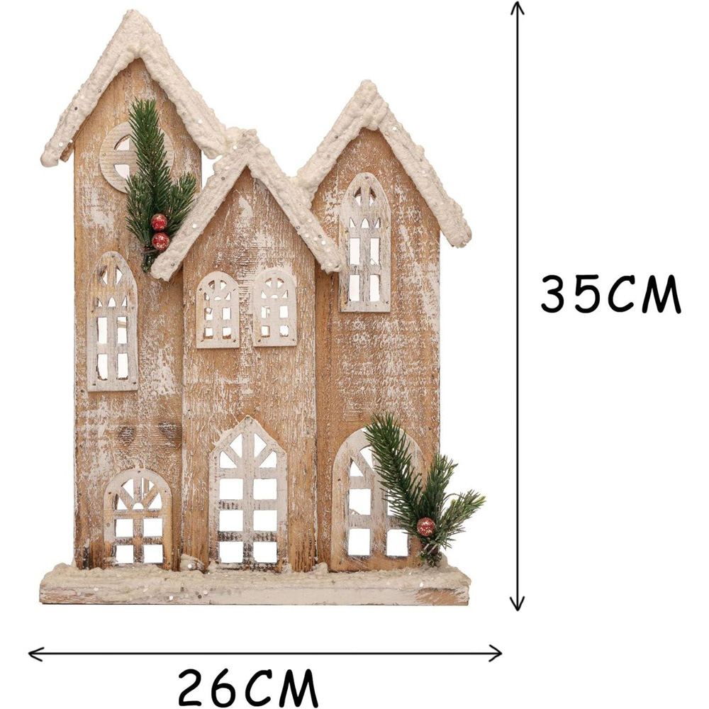 Shatchi Warm White LED Wooden House Snow Covered Cottage Village Decoration Image 3
