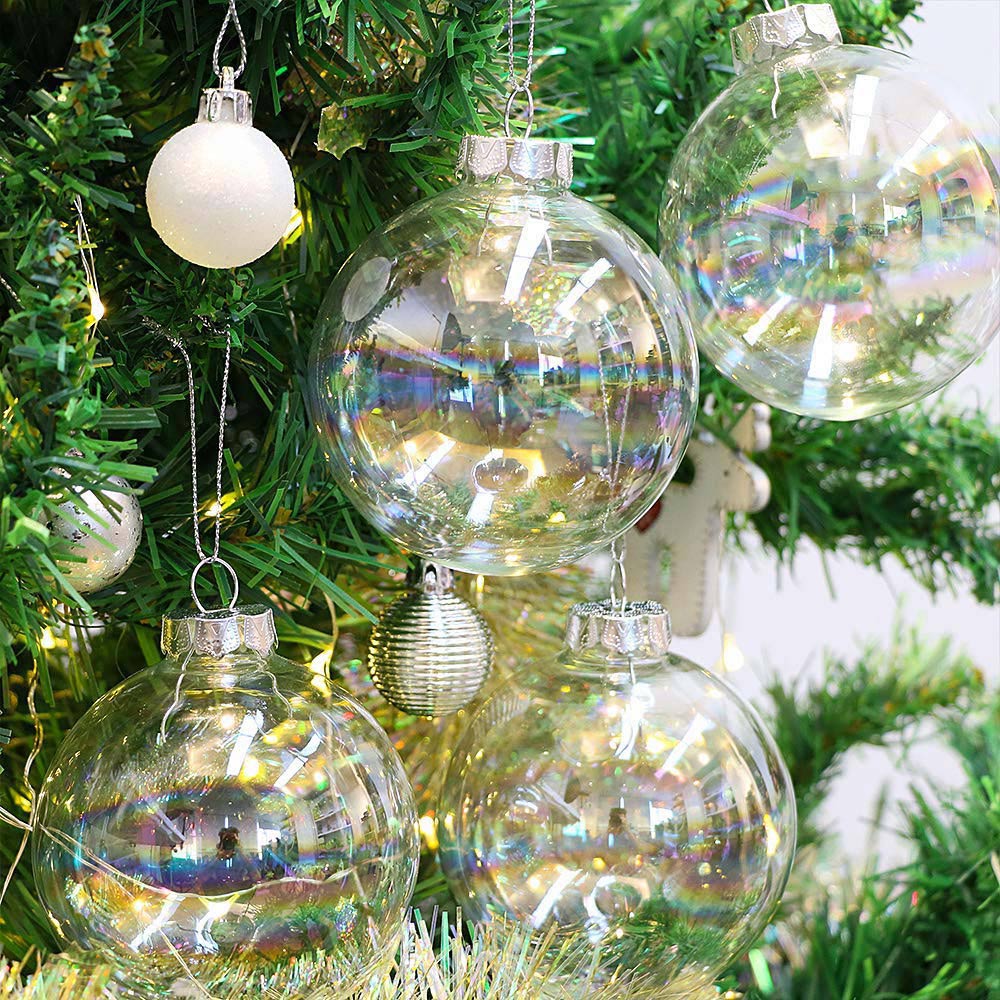 Living and Home White Rainbow Glass Bauble 10cm 5 Pack Image 6
