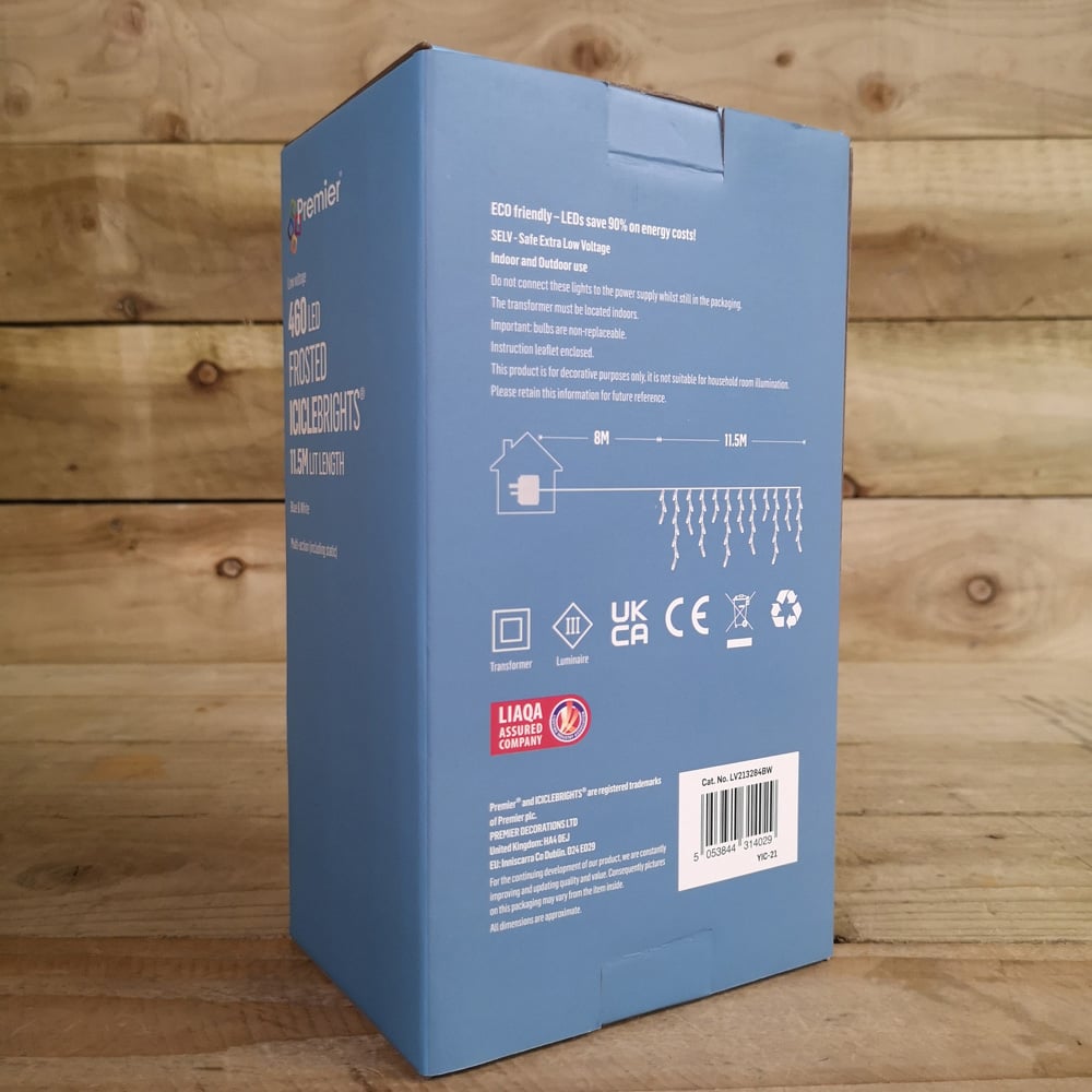 Premier IcicleBrights 640 Blue and White LED Multi-Function White Cable Icicle Light 11.5m Image 9