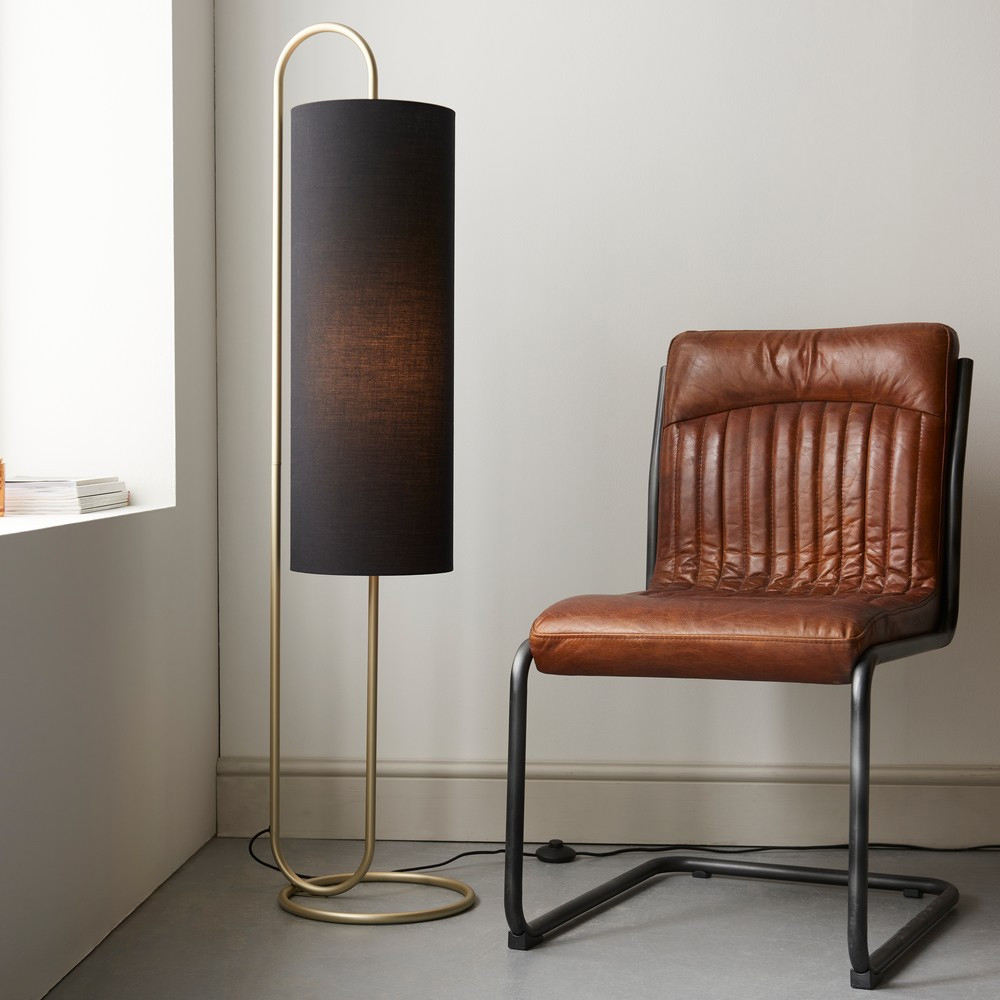 Merano Arenzano Antique Brass and Black Fabric Floor Lamp Image 7