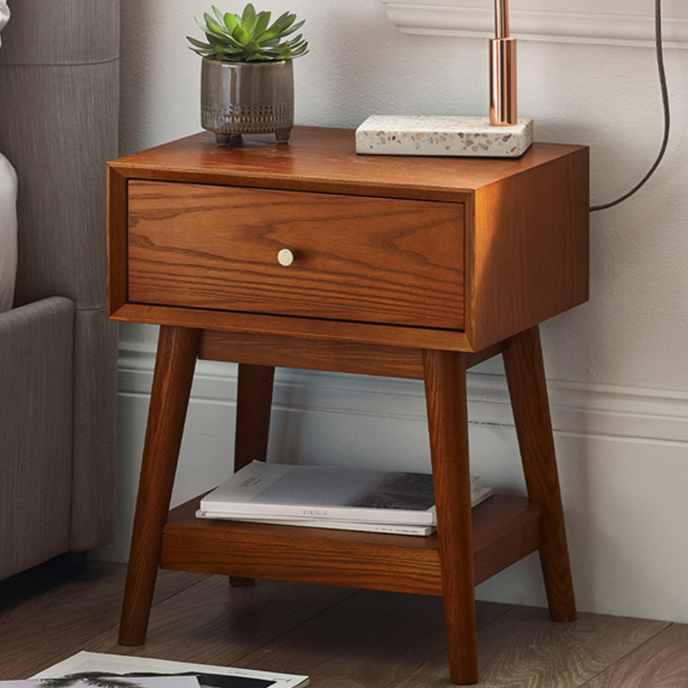 Julian Bowen Lowry Single Drawer Cherry Ash Wood Veneer Side Table Image 1