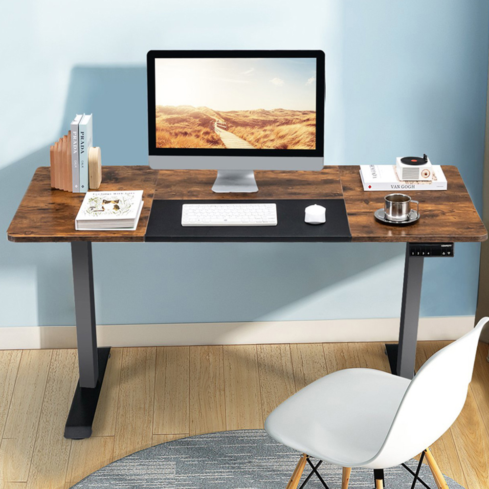 Costway Electric Height Adjustable Standing Desk Rustic Brown Image 1